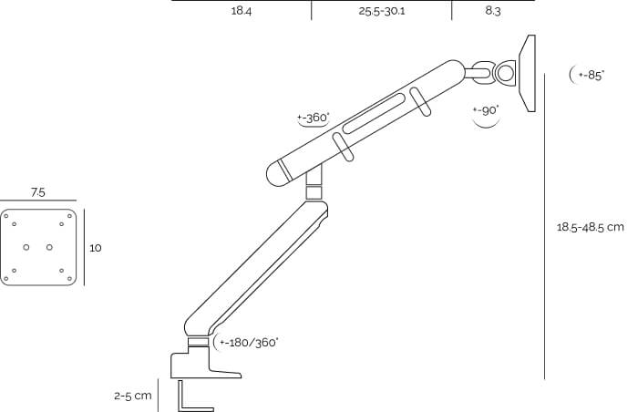 Saber Arm Monitor Dimension